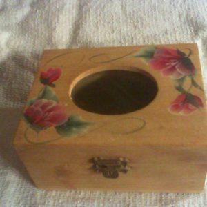 hand painted box decorative pink flowers/green
